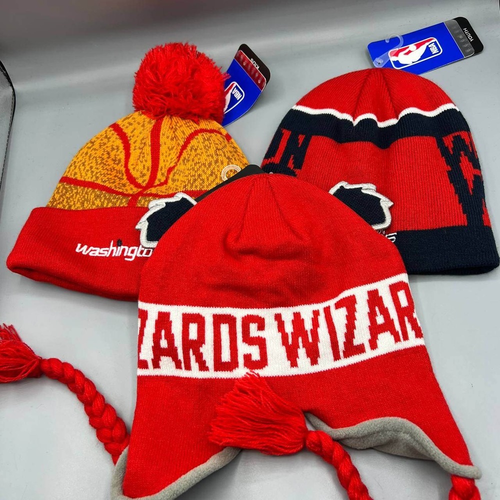 Lot of‎ 3 Washington Wizards Hat Youth Red NBA Cuffed Beanie Pom Pom Cap New